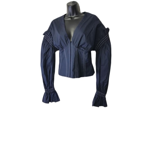 Jonathan Simkhai Deep Blue Ruffle Blouse - Picture 5 of 7